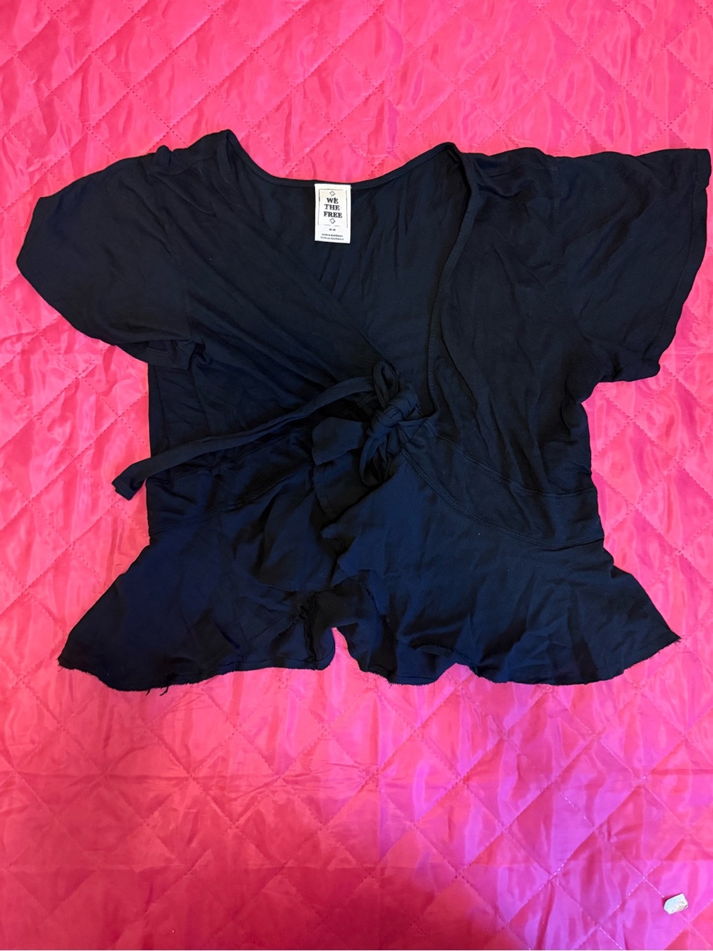 Free People Black Wrap Tie-Front Peplum Blouse